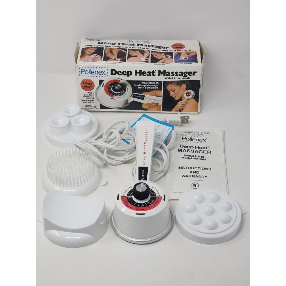 Vintage Pollenex Deep Massager 4 Attachments HM10A4 Relief Of Aches‎ And Pains